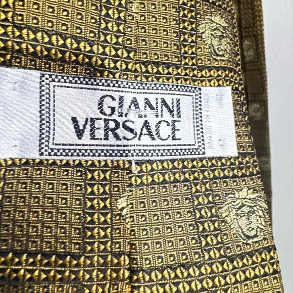 Gianni Versace Medusa Face Geometric Print Men's Tie - Picture 4 of 7